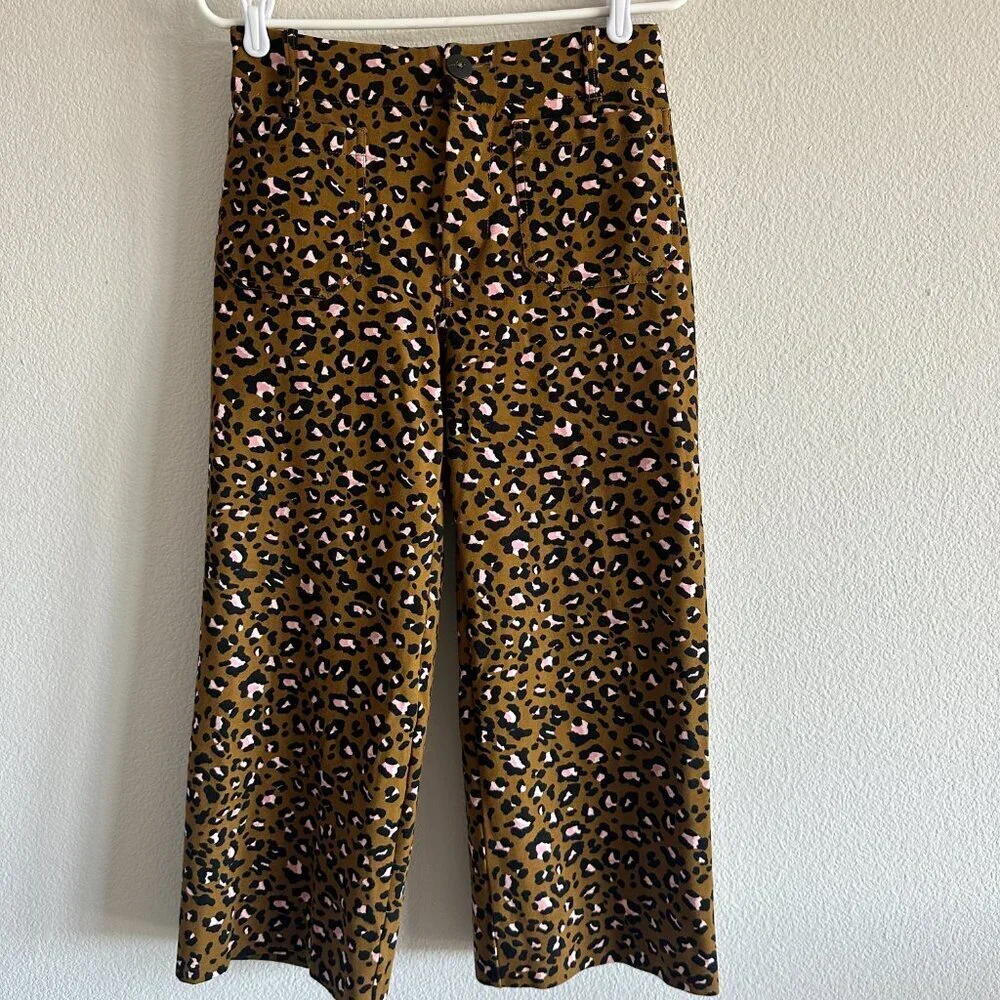 Maeve Anthropologie Tan Black Pink Cheetah Print Colette Cropped Wide Leg Pant - Picture 2 of 8